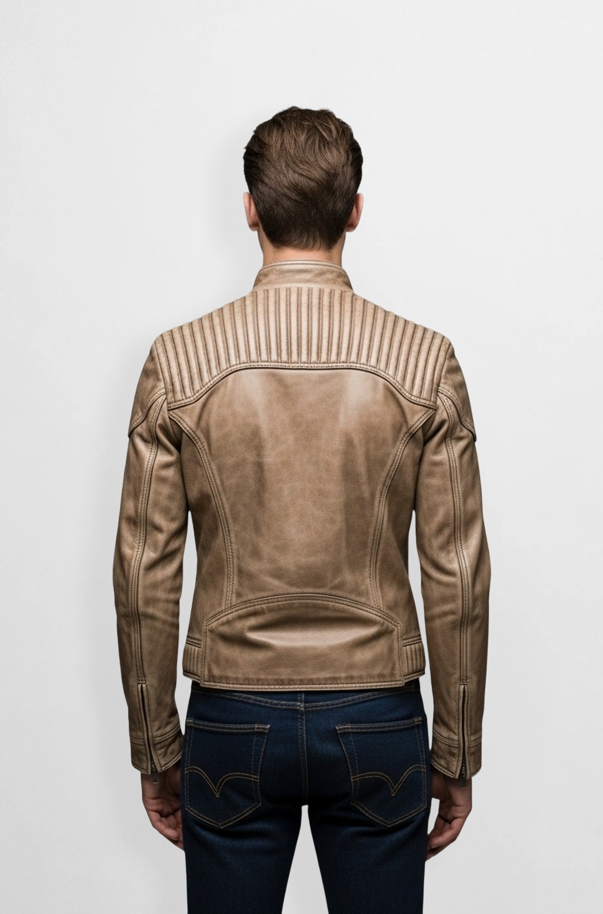 Heritage Tan Quilted Biker Leather Jacket