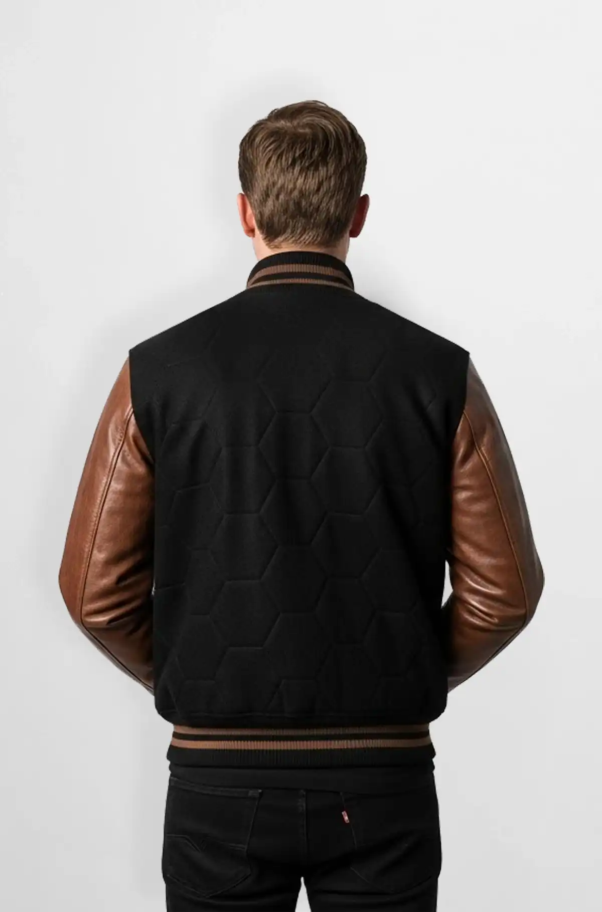 Hexa Grid Varsity Leather Jacket