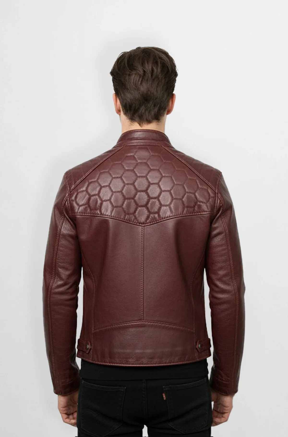 Hexa Rider Maroon Leather Biker Jacket