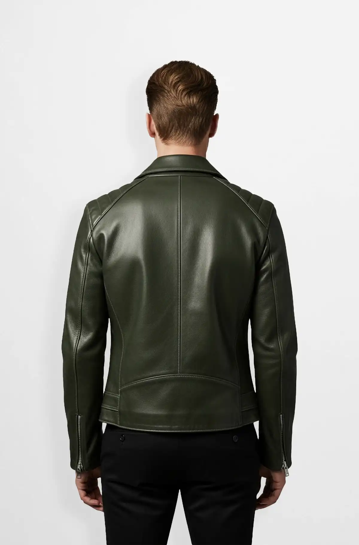 Hunter Green Leather Biker Jacket