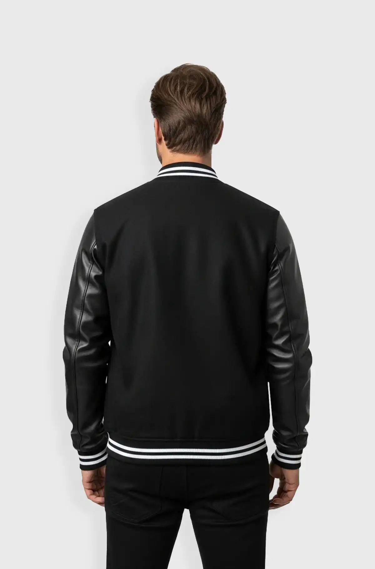 Ink Black Leather Varsity Jacket