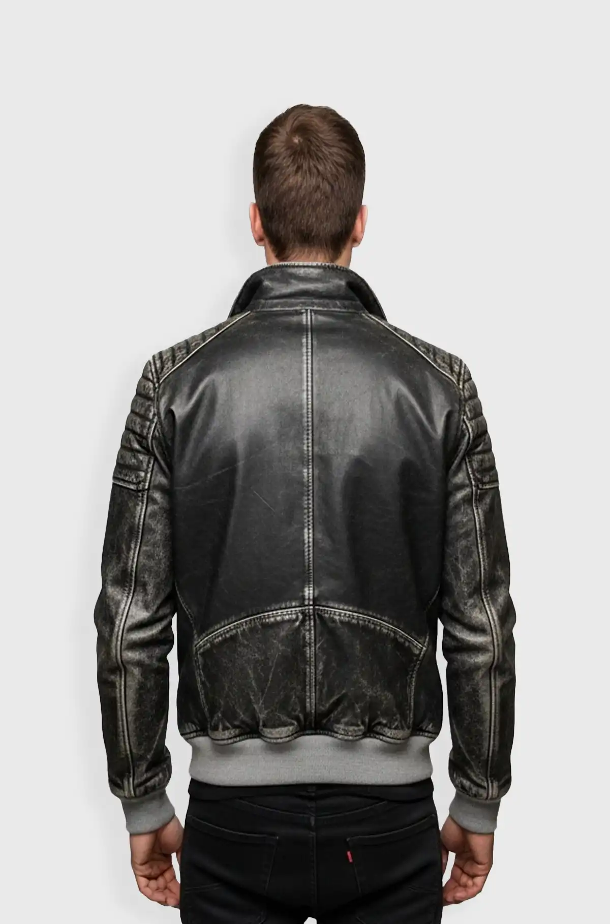 IronEdge Vintage Black Bomber Leather Jacket