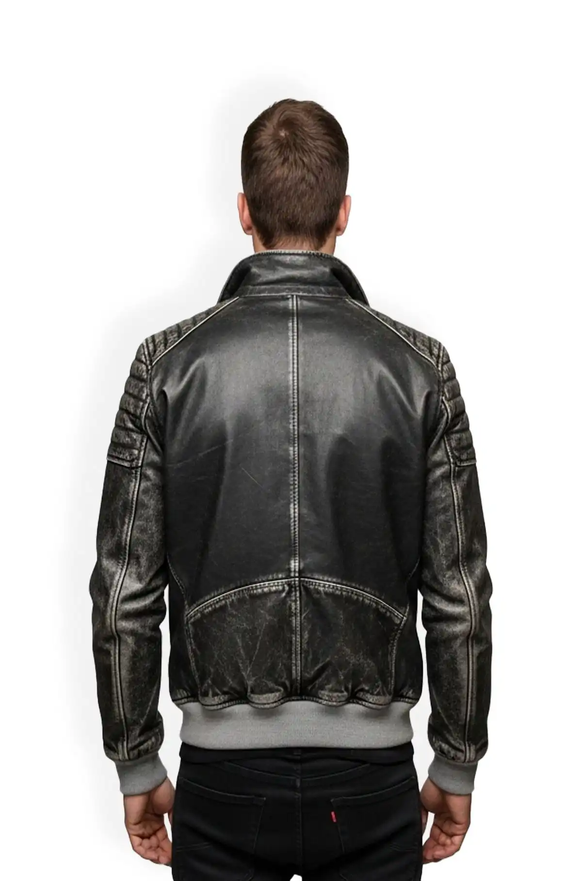 IronEdge Vintage Black Bomber Leather Jacket
