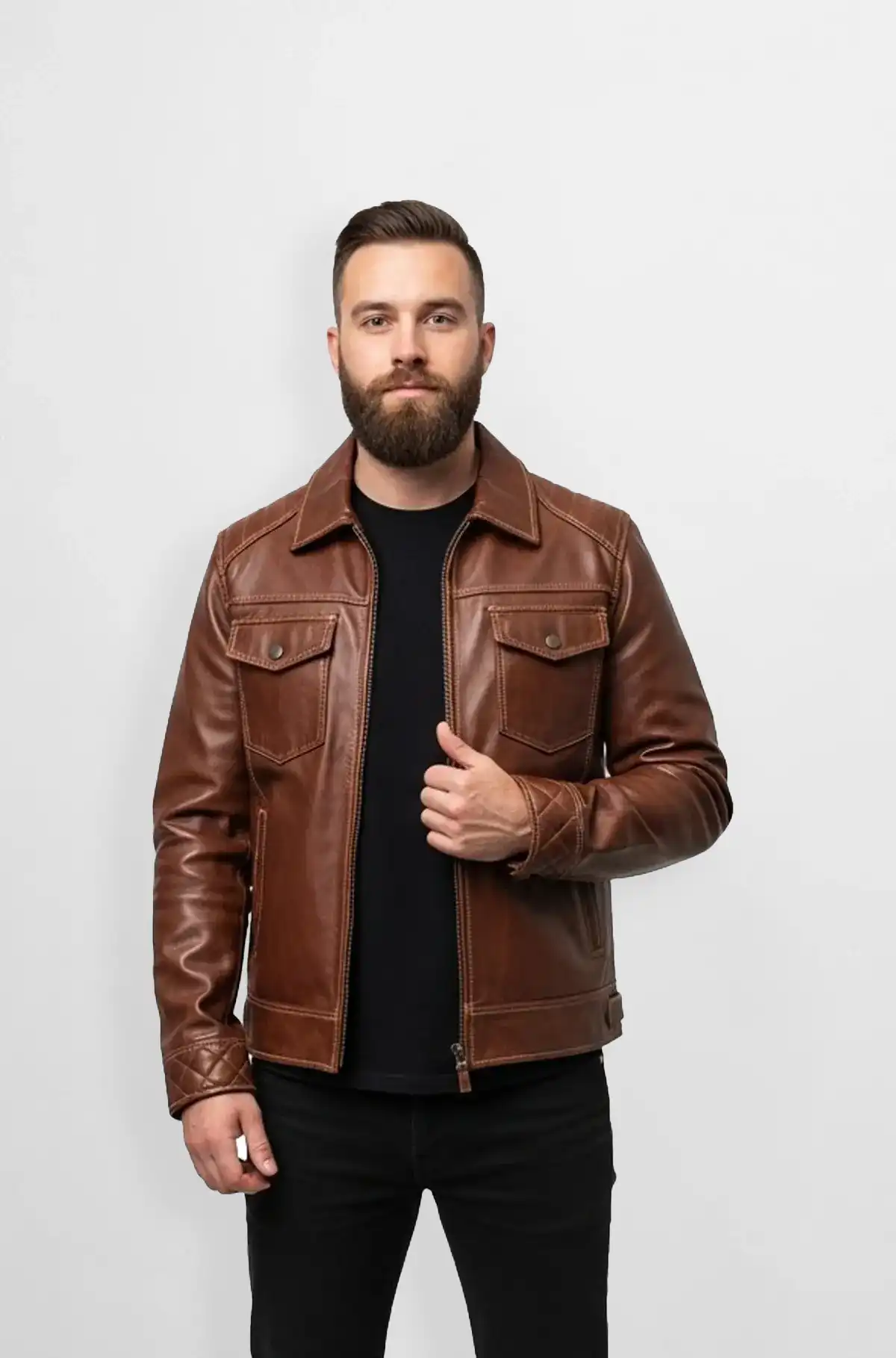 Jackson Mens Brown Leather Trucker Jacket