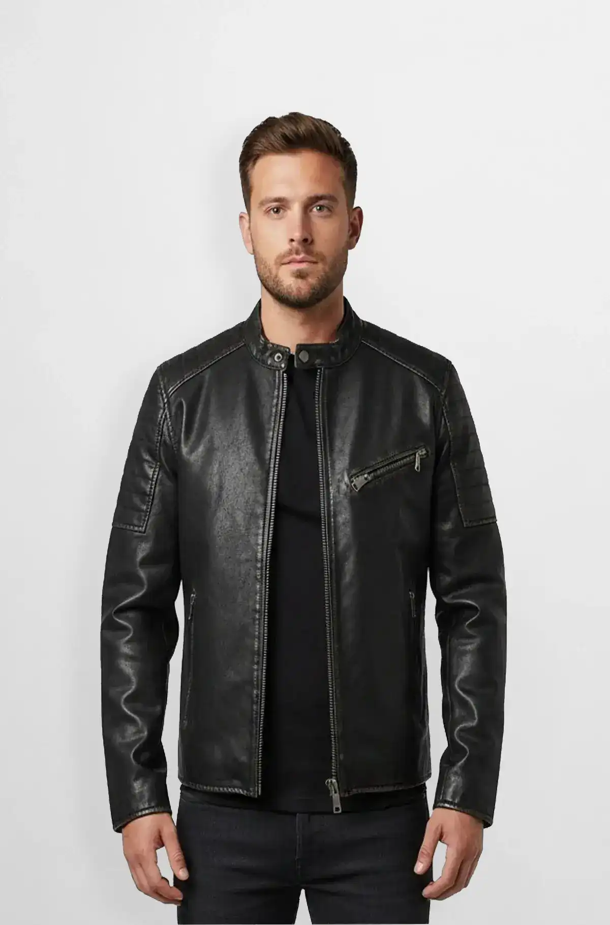 Jet Black Leather Biker Jacket