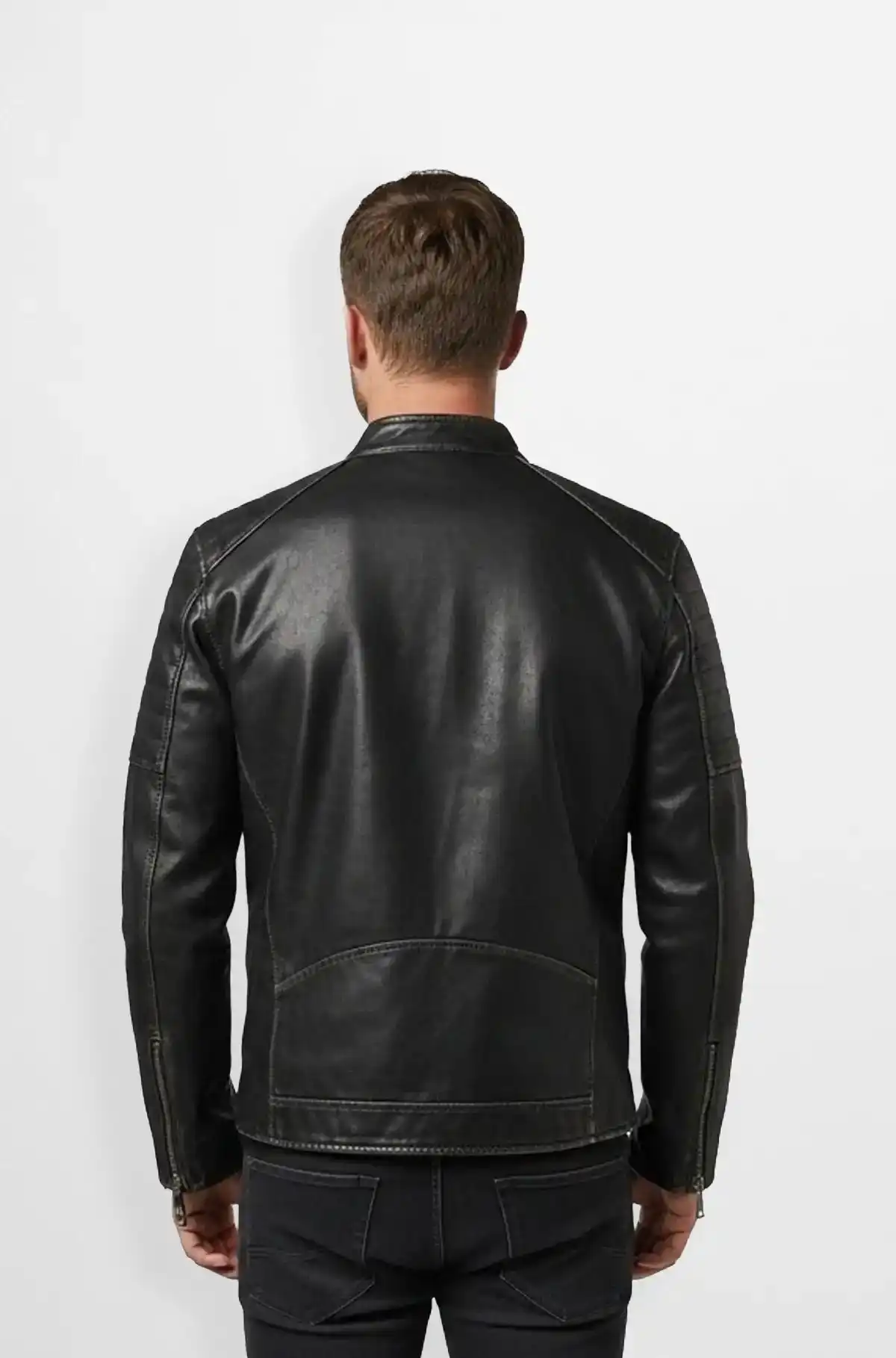 Jet Black Leather Cafe Racer Jacket Jet Black Leather Cafe Racer Jacket