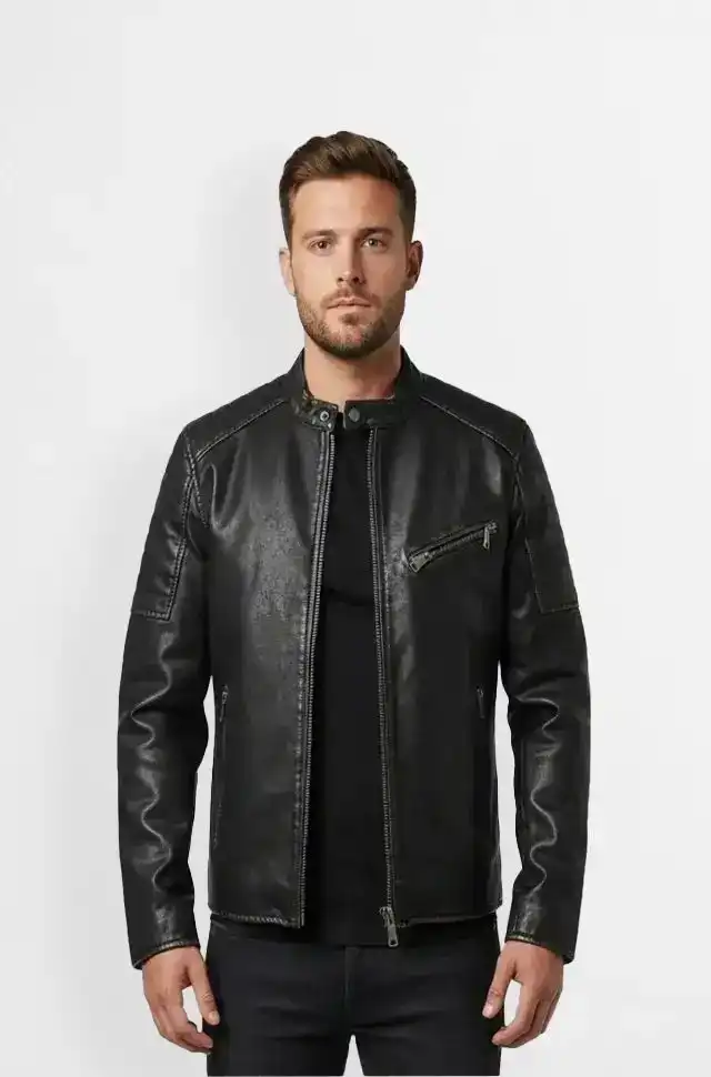 Jet Black Leather Cafe Racer Jacket Jet Black Leather Cafe Racer Jacket