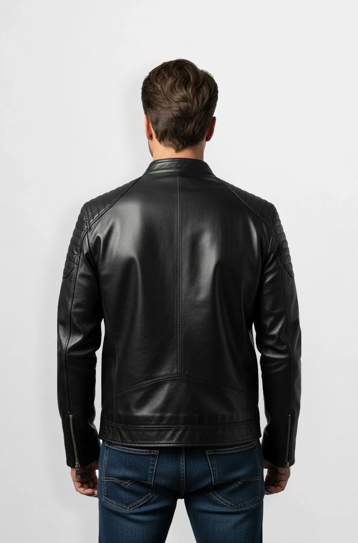 Jet Black Leather Racer Jacket