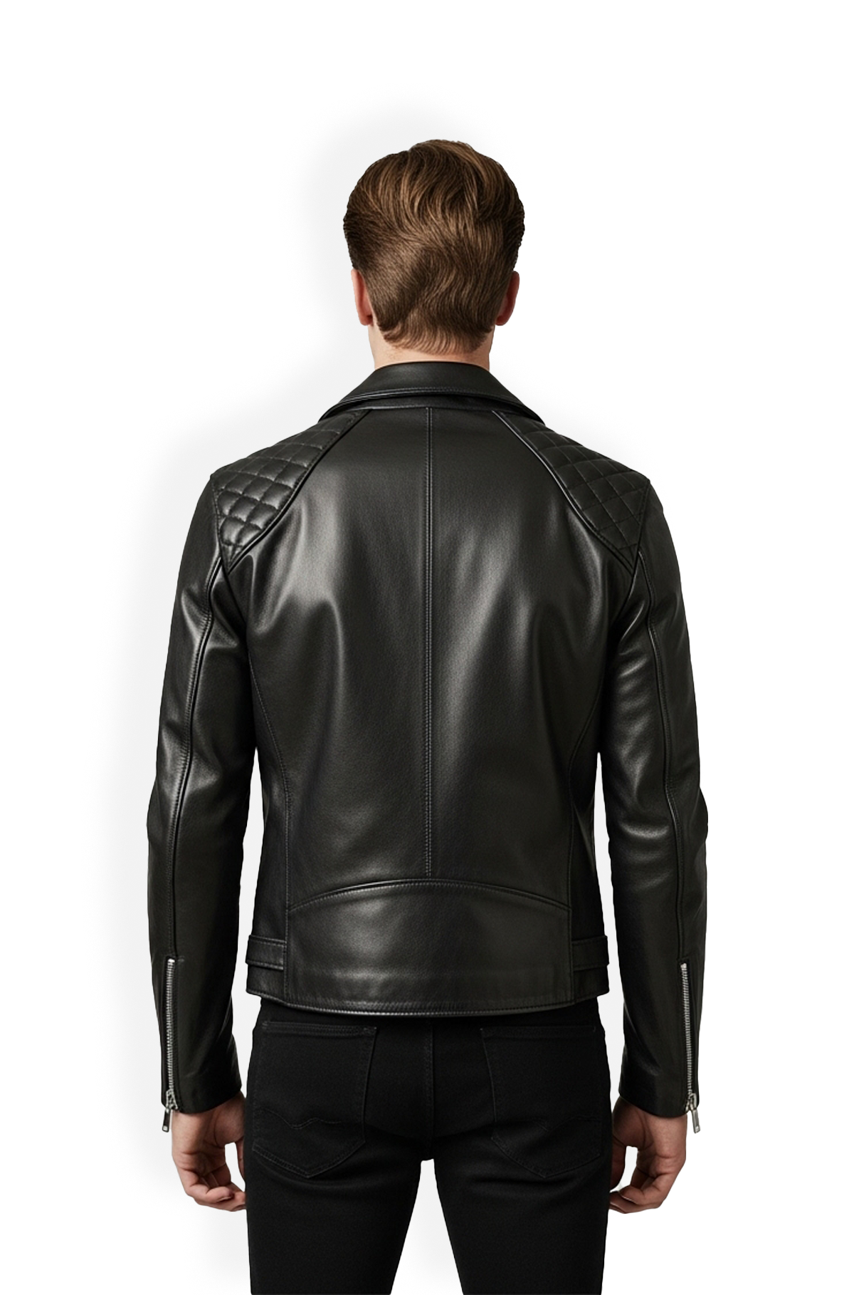 Jet Black Quilted Biker Leather Jacket