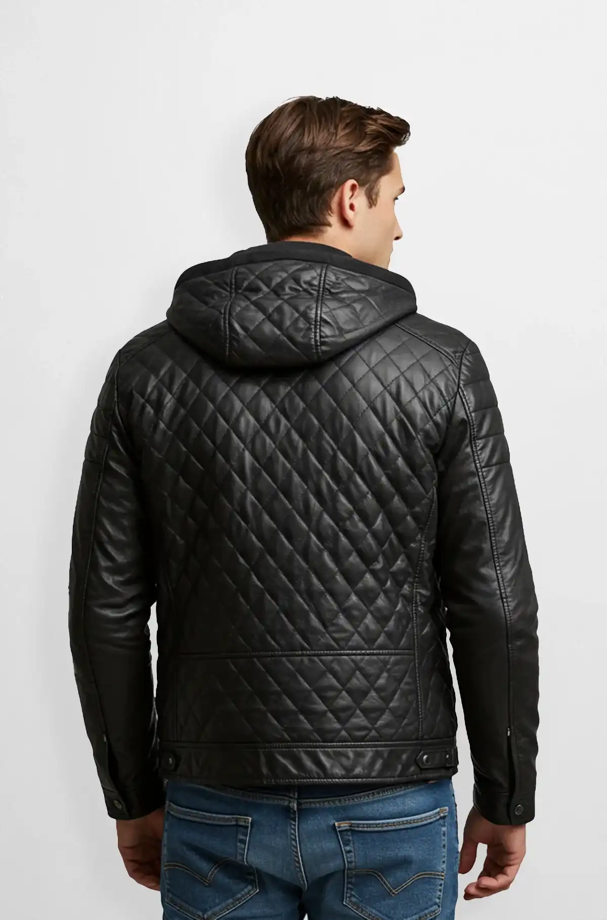 Jet Black Quilted Leather Hoodie Jacket