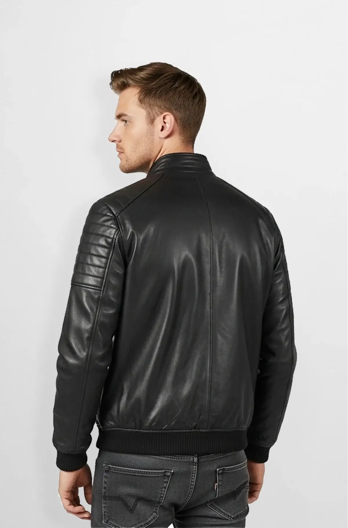 Jet Rider Black Leather Bomber Jacket