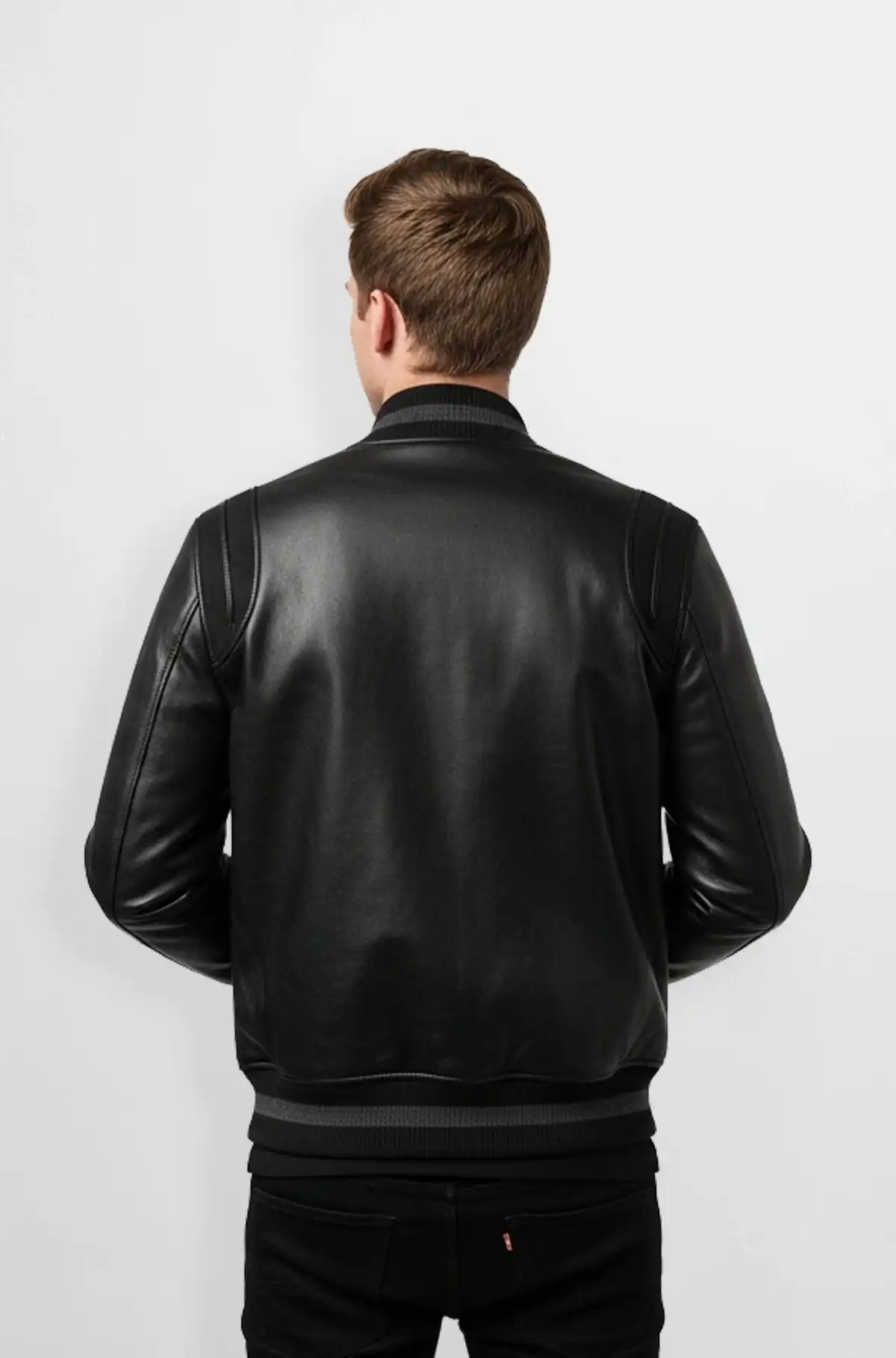 L J Black Letterman Leather Varsity Jacket