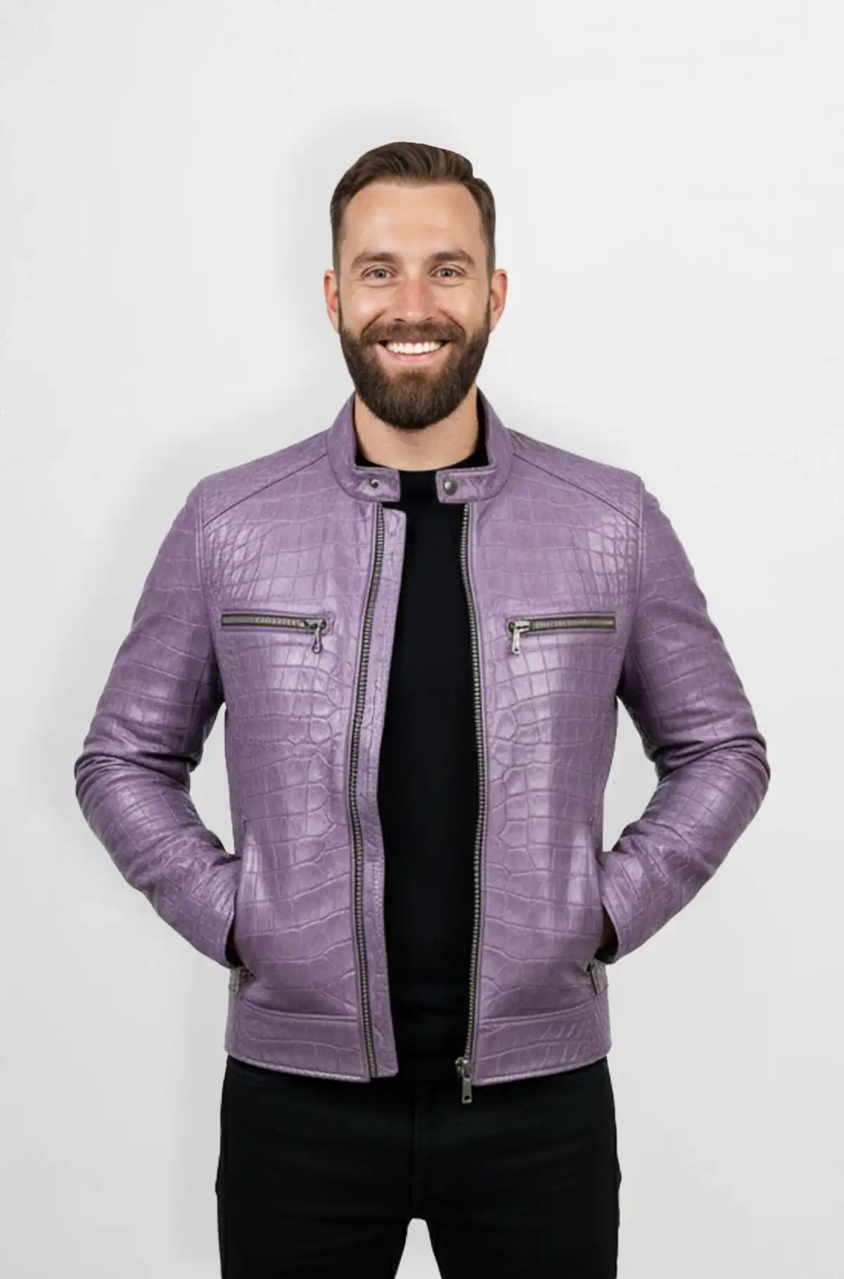 Lavender Crocodile Leather Jacket
