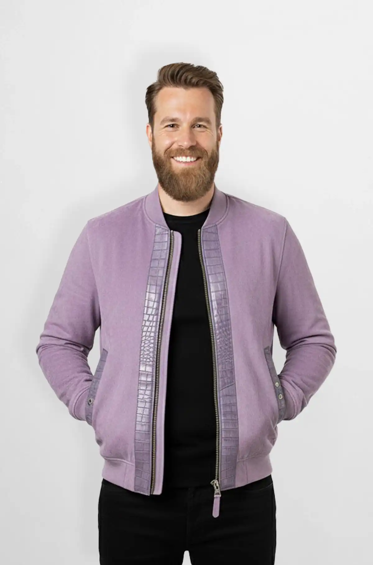 Lavender suede with Crocodile Bomber Jacket