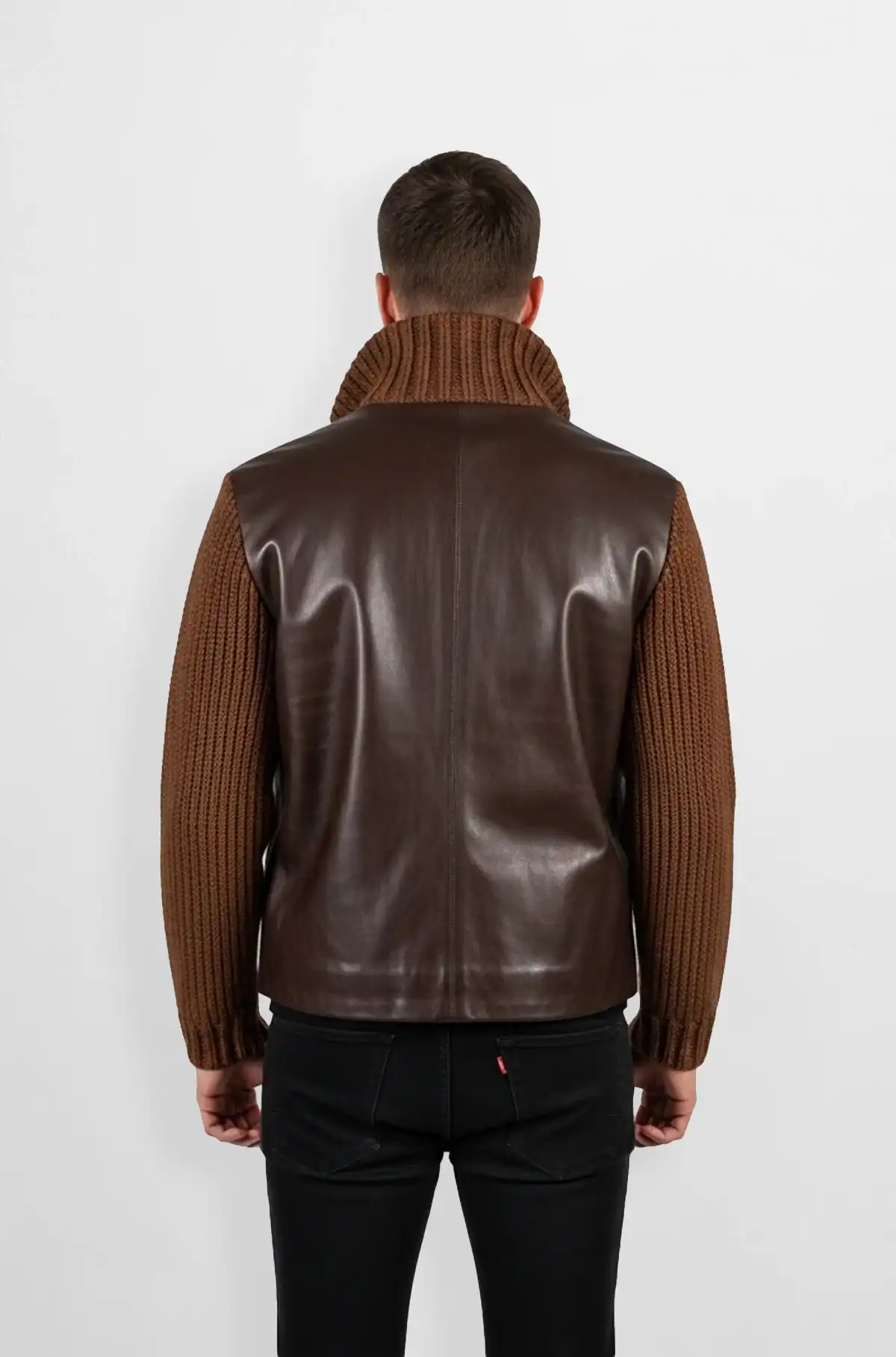 Leather Knit Sleeve Jacket Hybrid Bomber Style Leather Knit Sleeve Jacket Hybrid Bomber Style