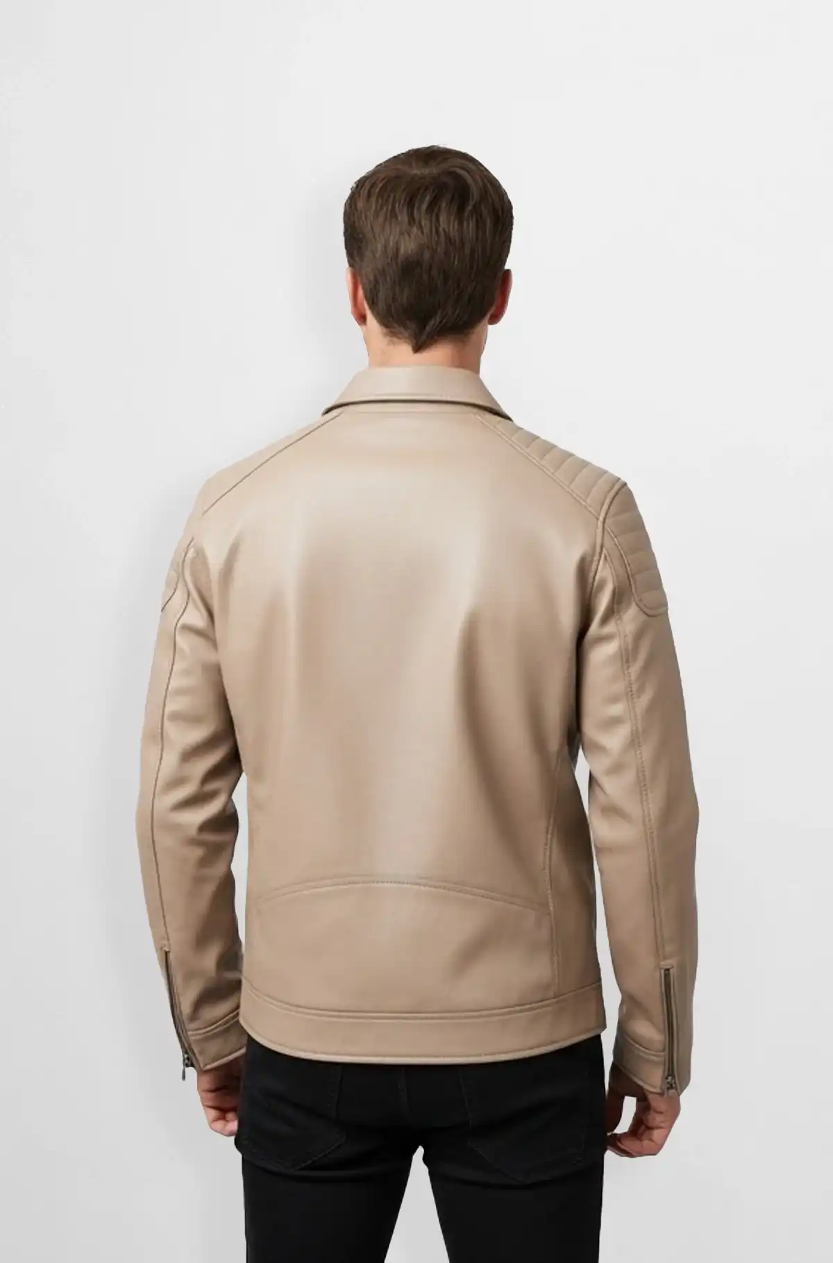 Light Beige Premium Leather Bomber Jacket