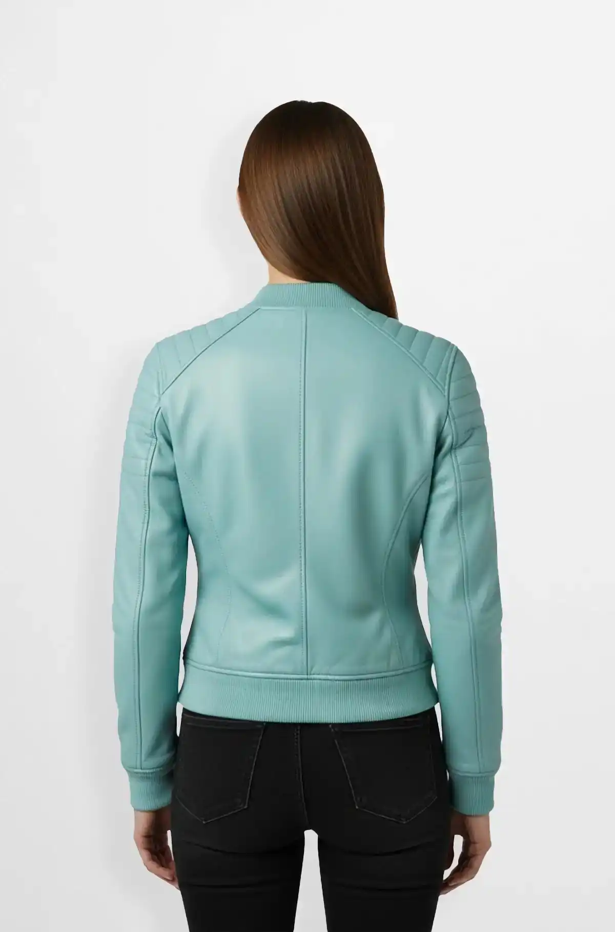 Light Blue Leather Bomber Jacket