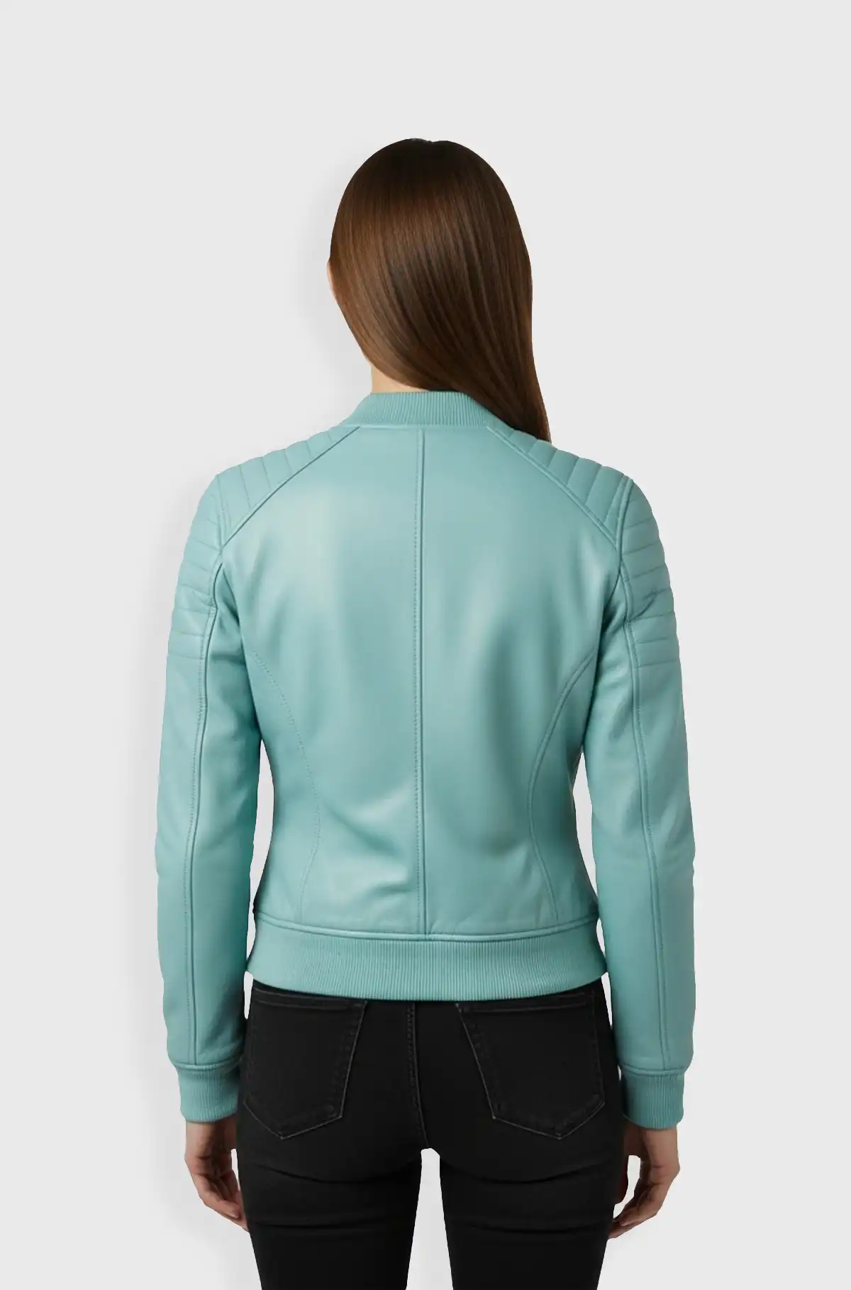 Light Blue Leather Bomber Jacket