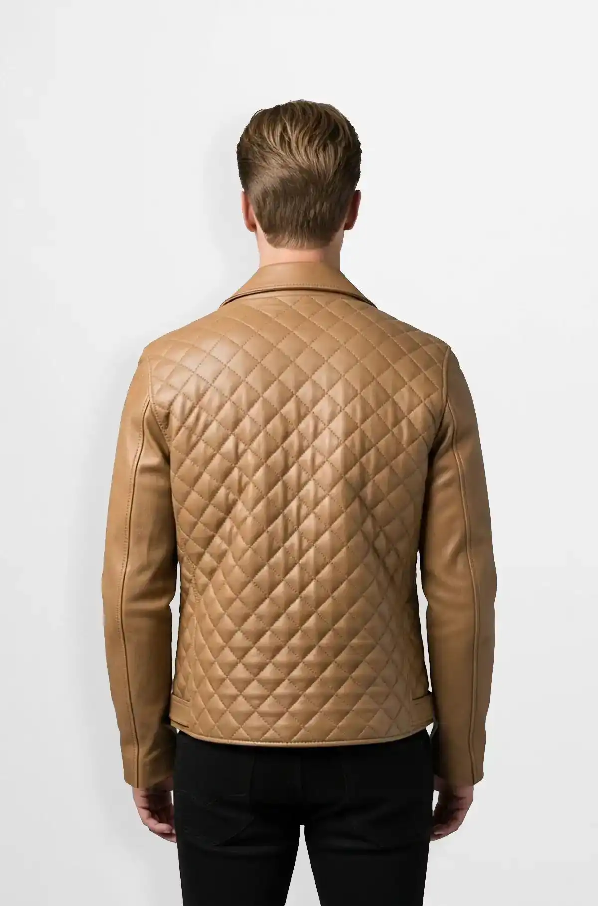 Light Brown Quilted Leather Biker Jacket