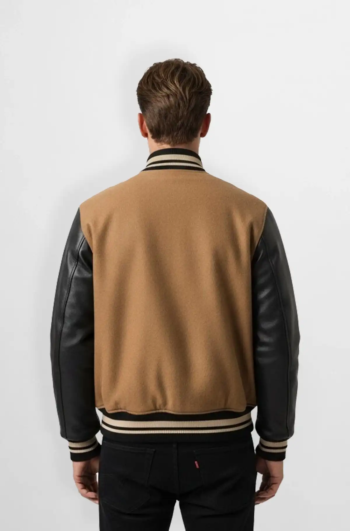 Light Brown Wool Leather Varsity Jacket