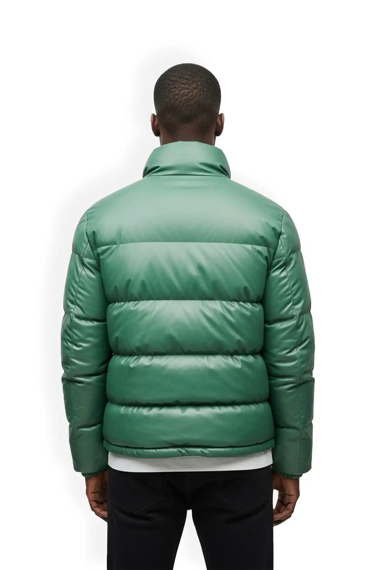 Light Green Leather Puffer Jacket for Men