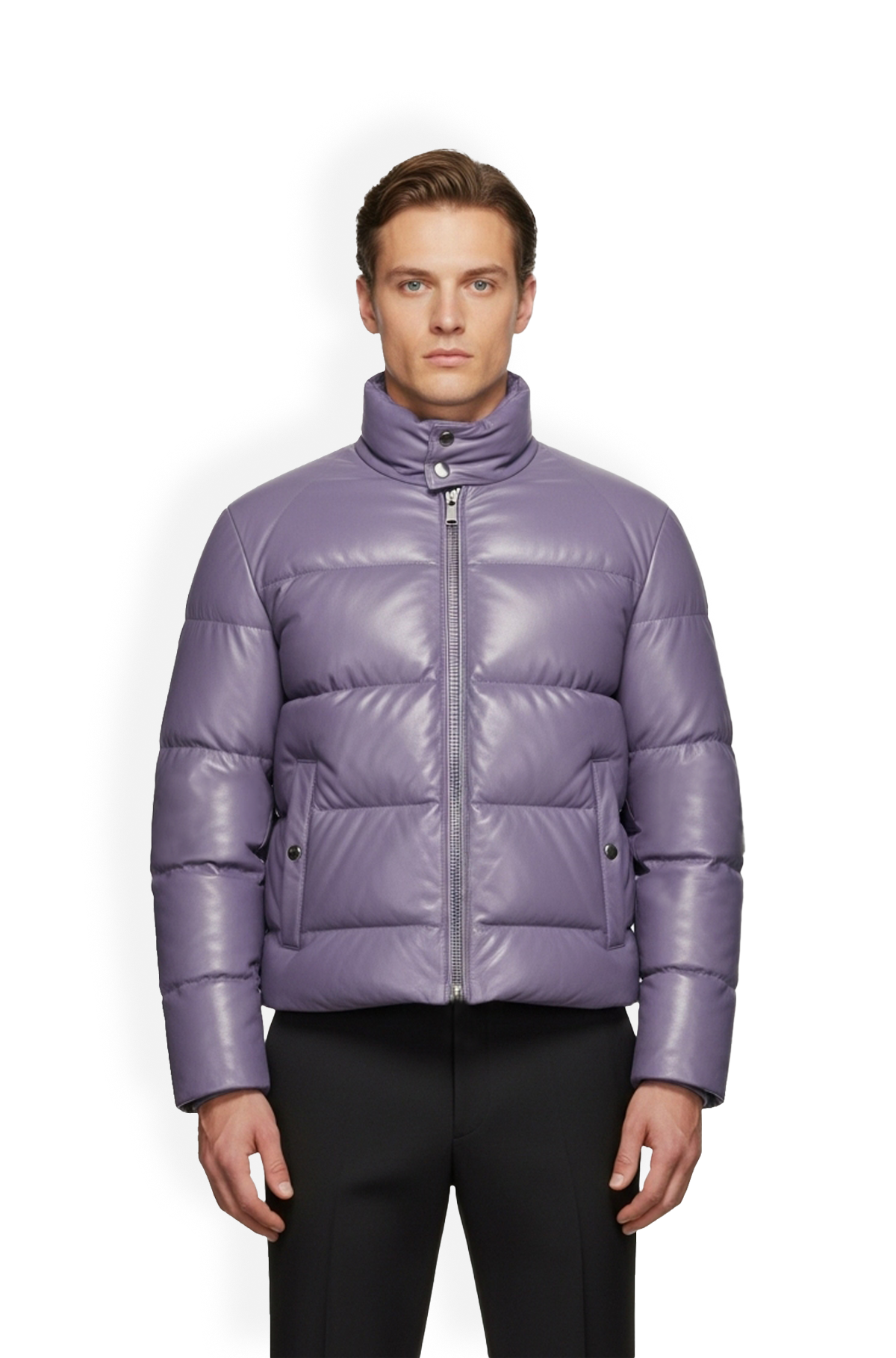 Light Purple Leather Puffer Jacket