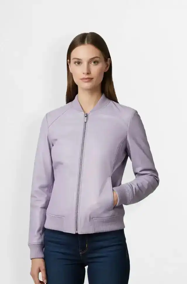 Lilac Leather Bomber Jacket