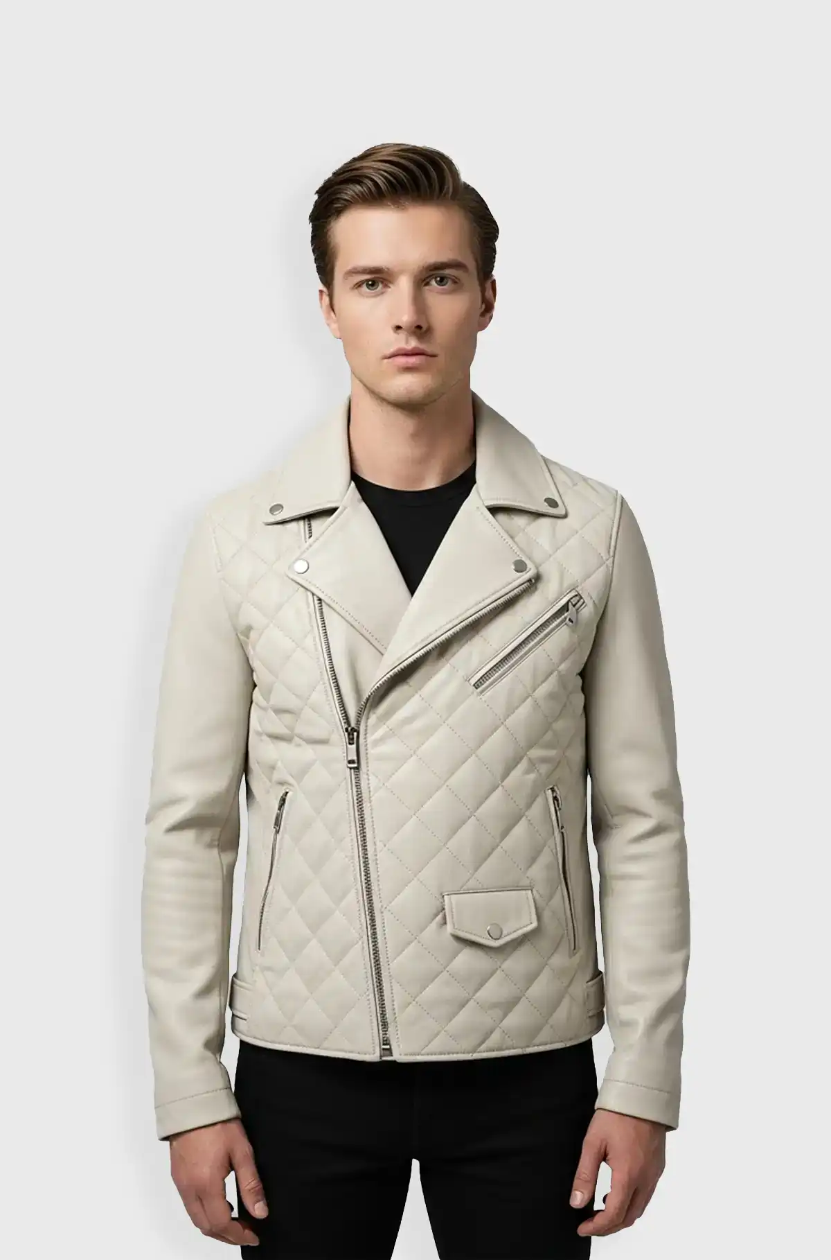 Lux Matte Cream Quilted Leather Jacket