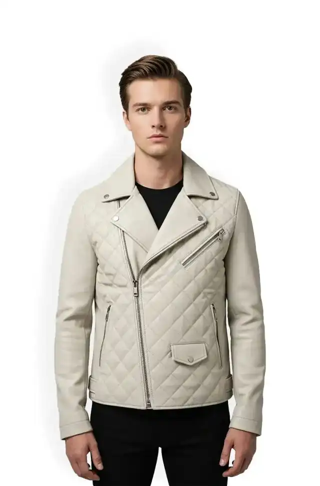 Lux Matte Cream Quilted Leather Jacket