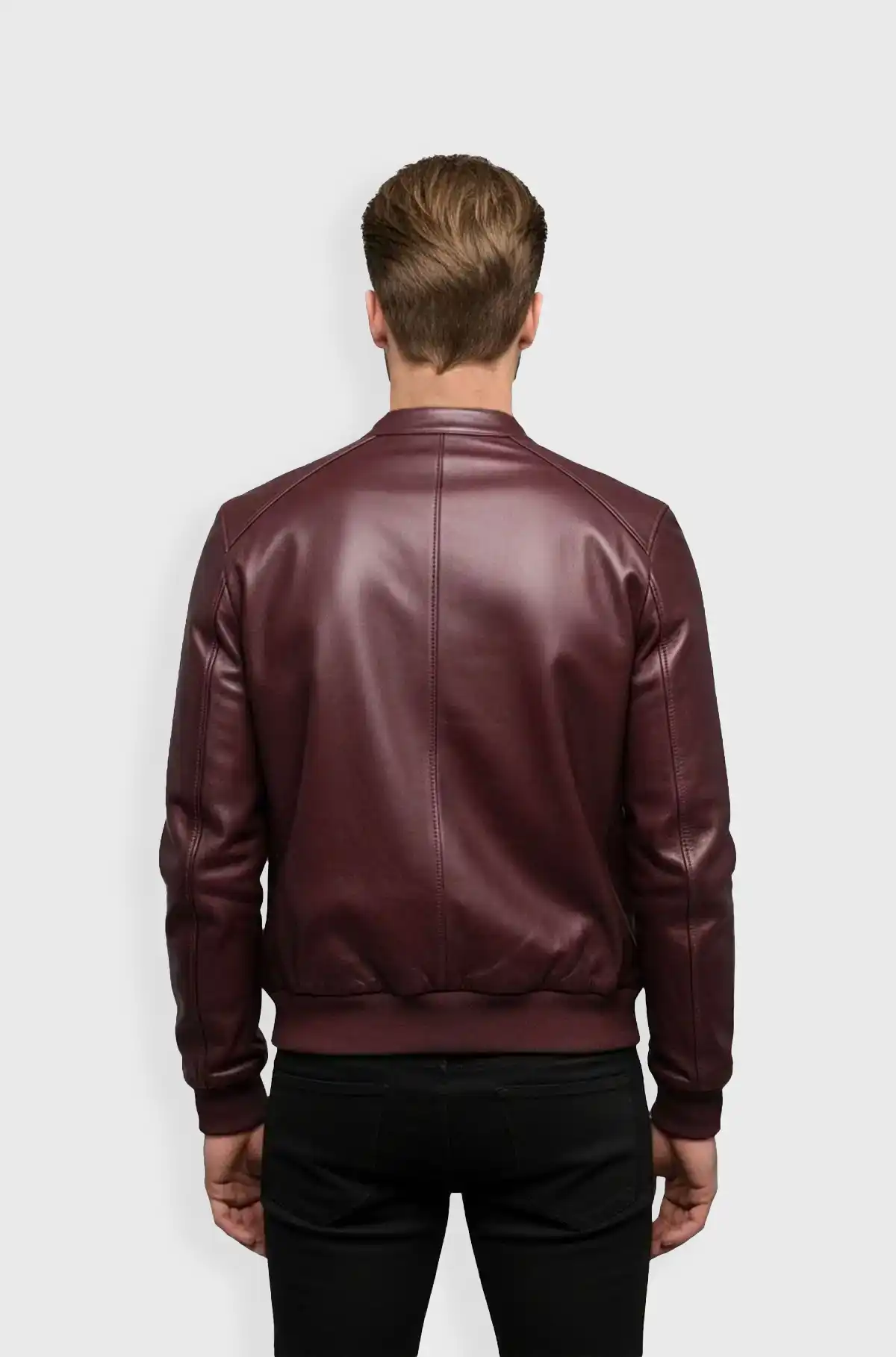 Lux Style Mens Burgundy Leather Bomber Jacket