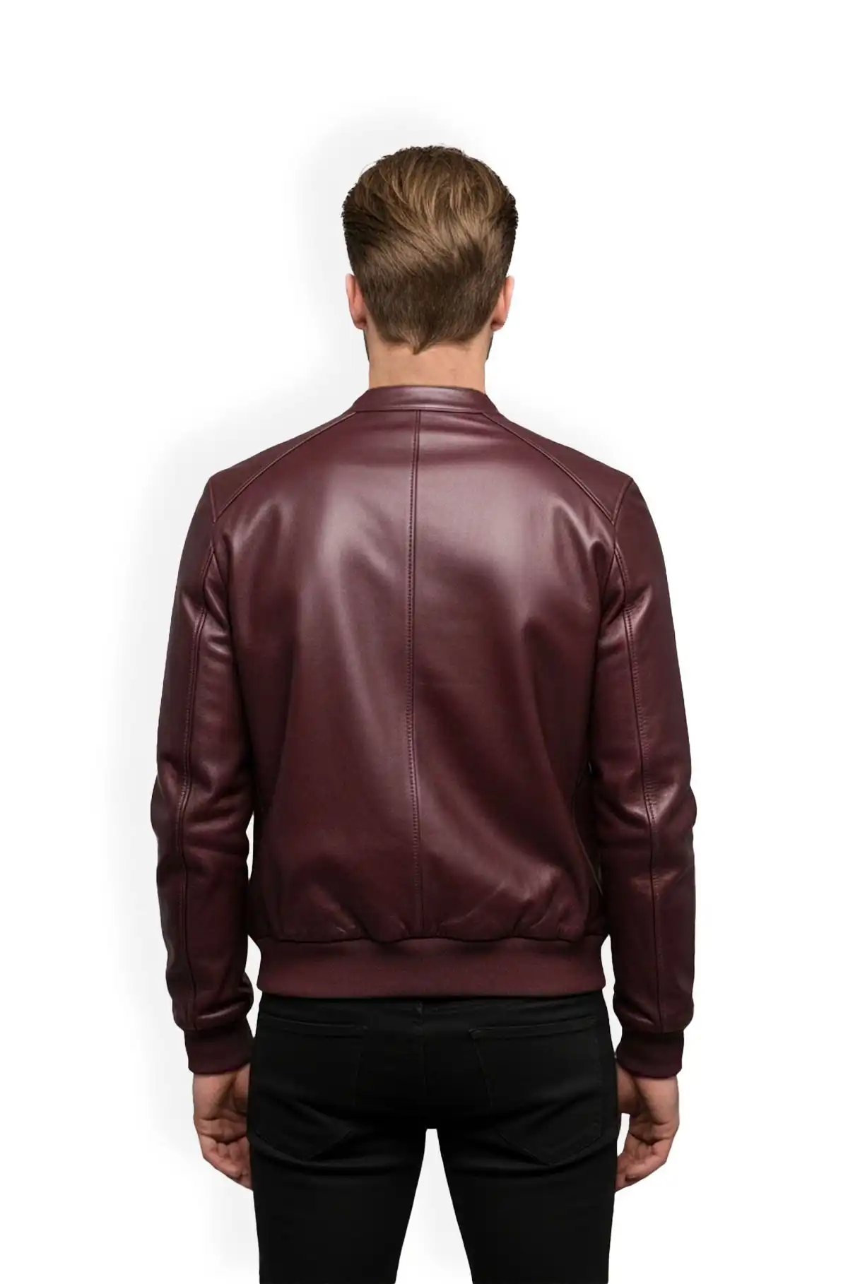 Lux Style Mens Burgundy Leather Bomber Jacket