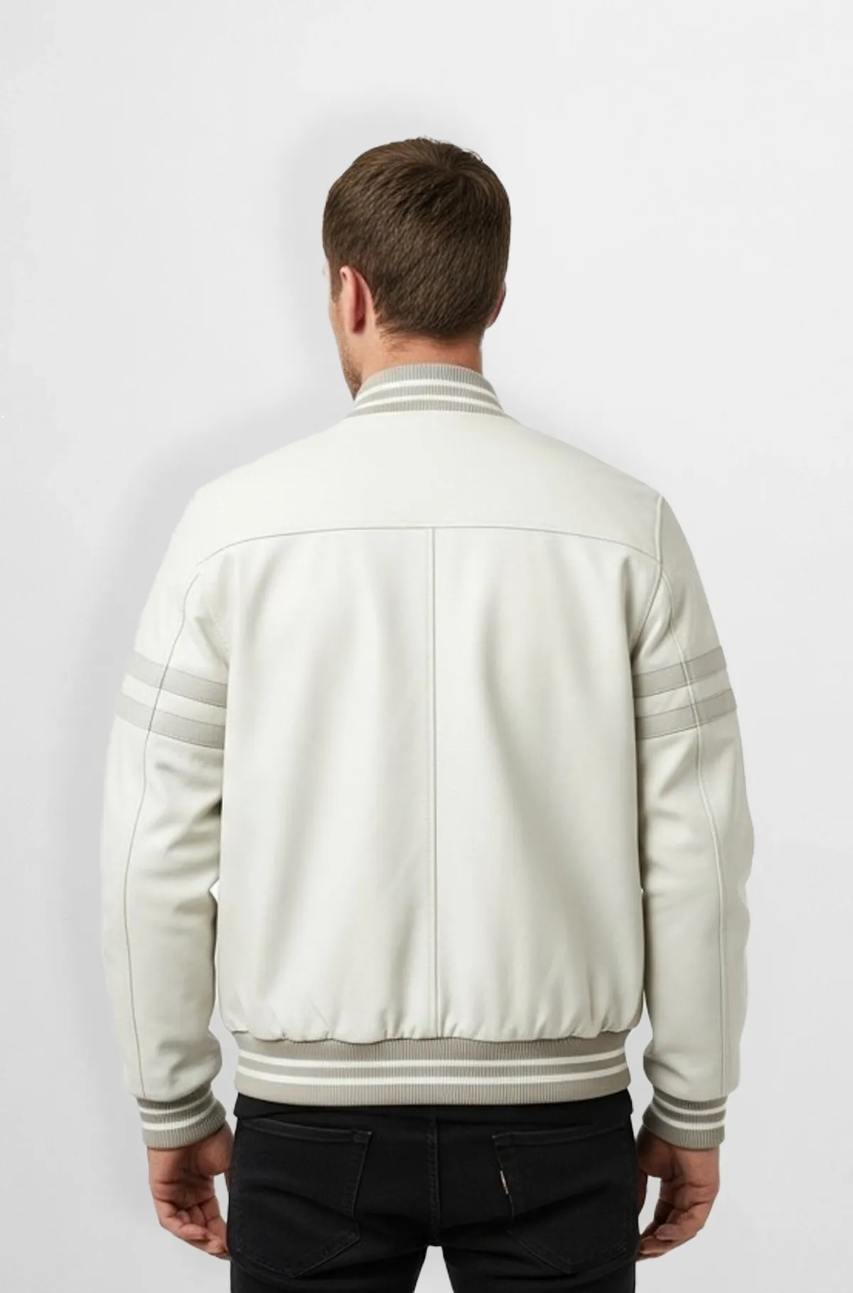 Luxe Ivory Varsity Leather Jacket