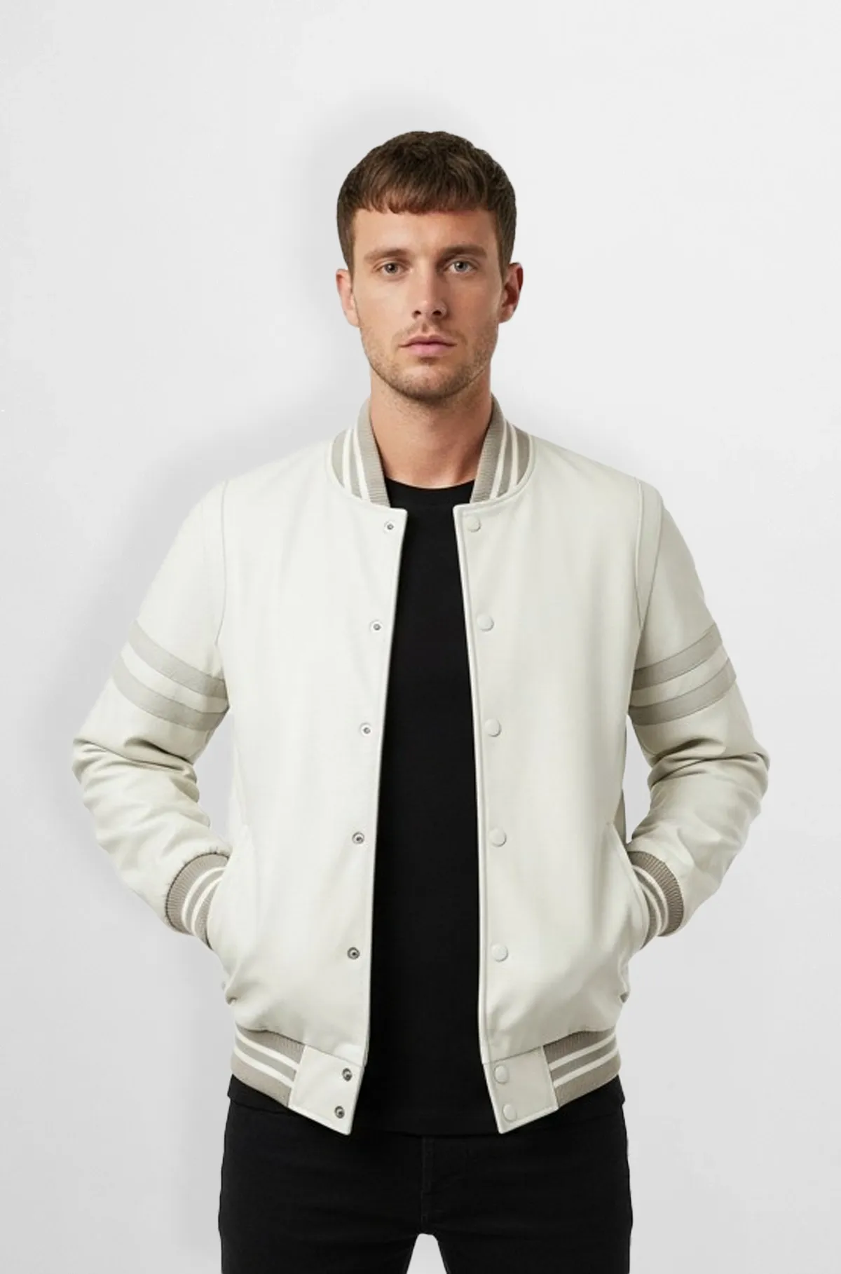 Luxe Ivory Varsity Leather Jacket