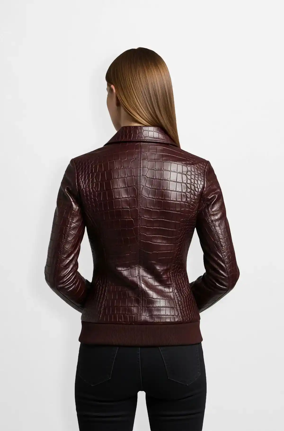 Luxe Maroon Croco Bomber Leather Jacket