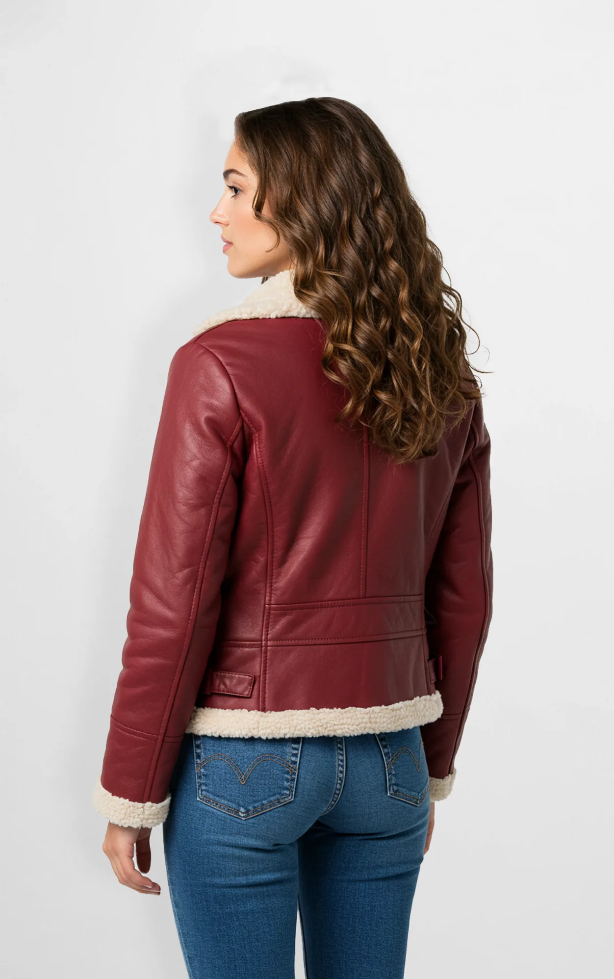 Maroon Aviator Shearling Leather Jacket