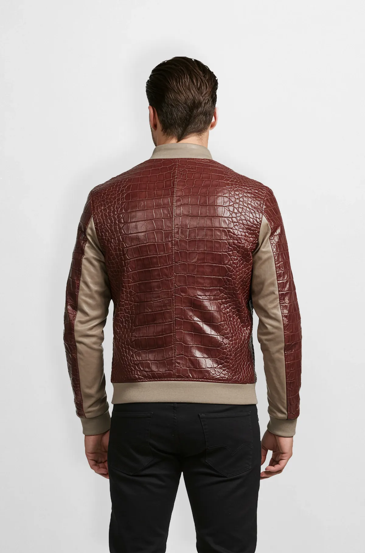 Maroon Crocodile Leather Bomber Jacket