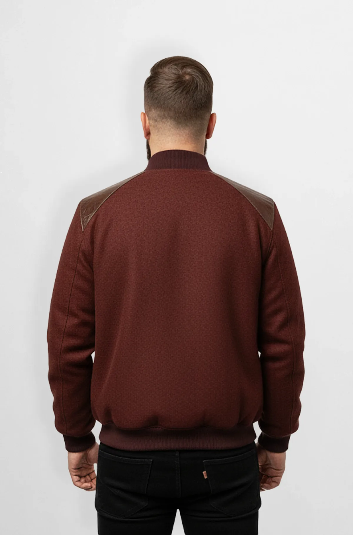 Maroon Crocodile Wool Leather Bomber Jacket