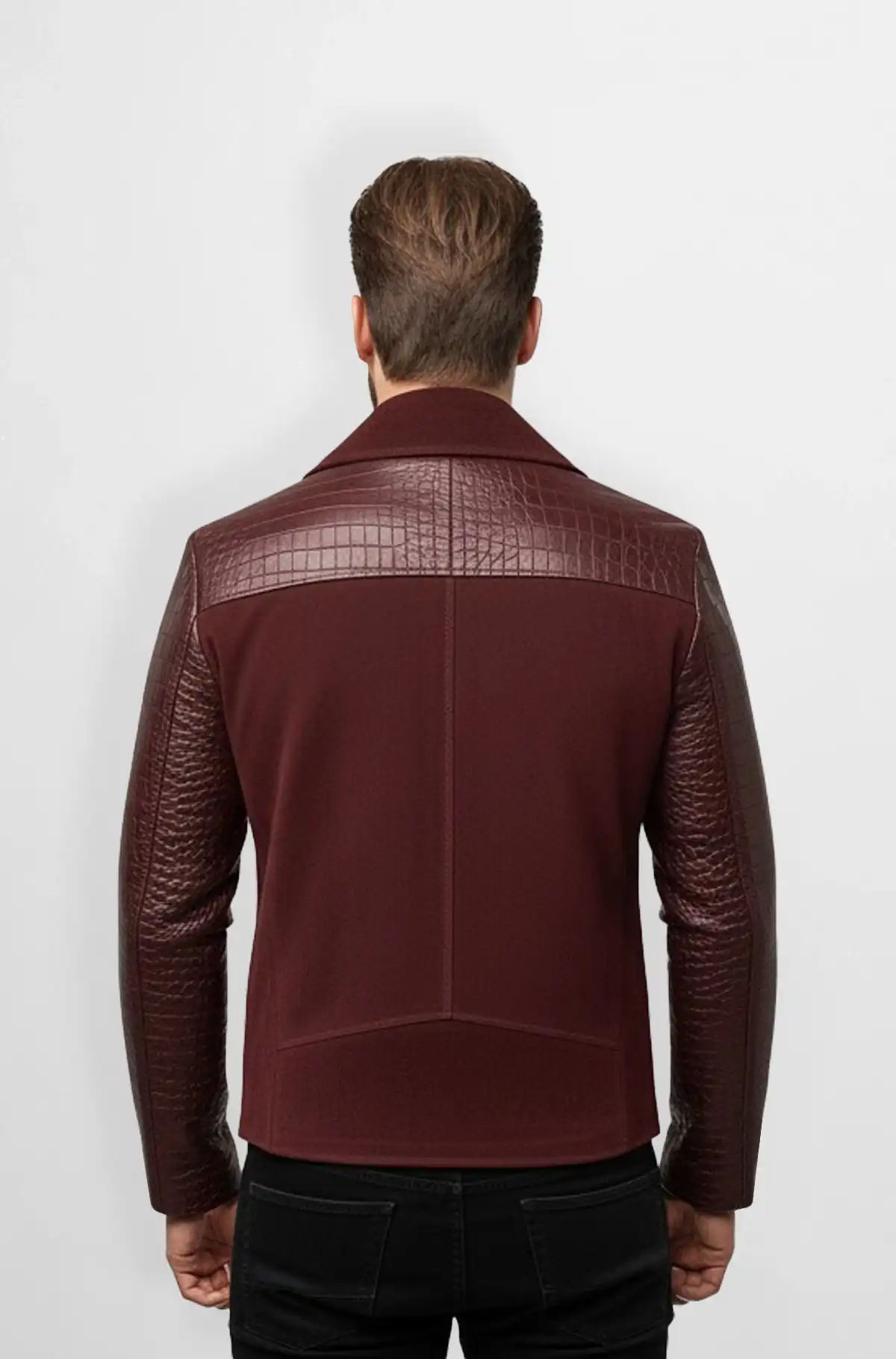 Maroon Suede Leather Croc Texture Jacket