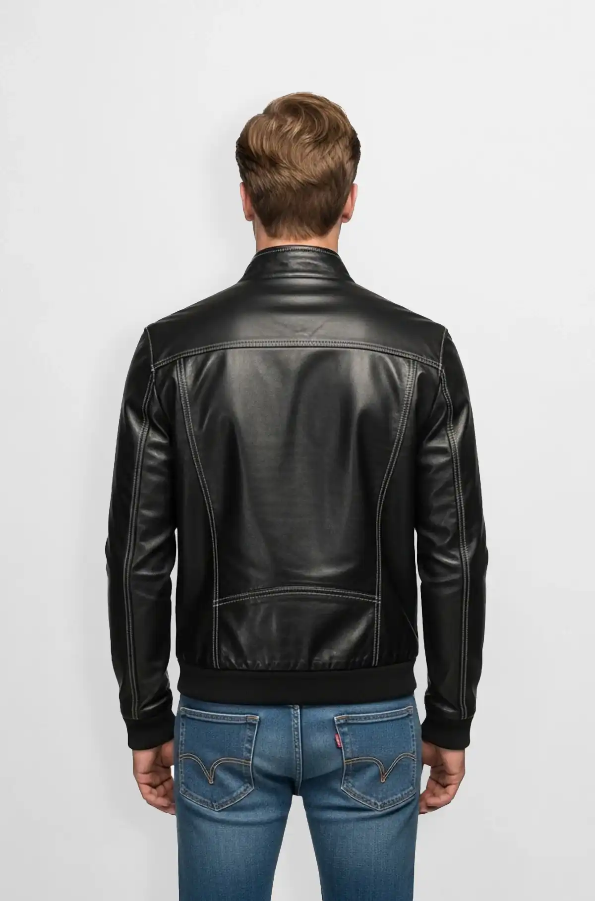 Matte Black Leather Bomber Jacket