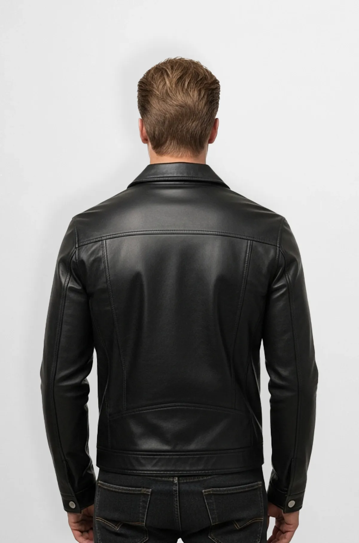 Matte Black Premium Leather Trucker Jacket