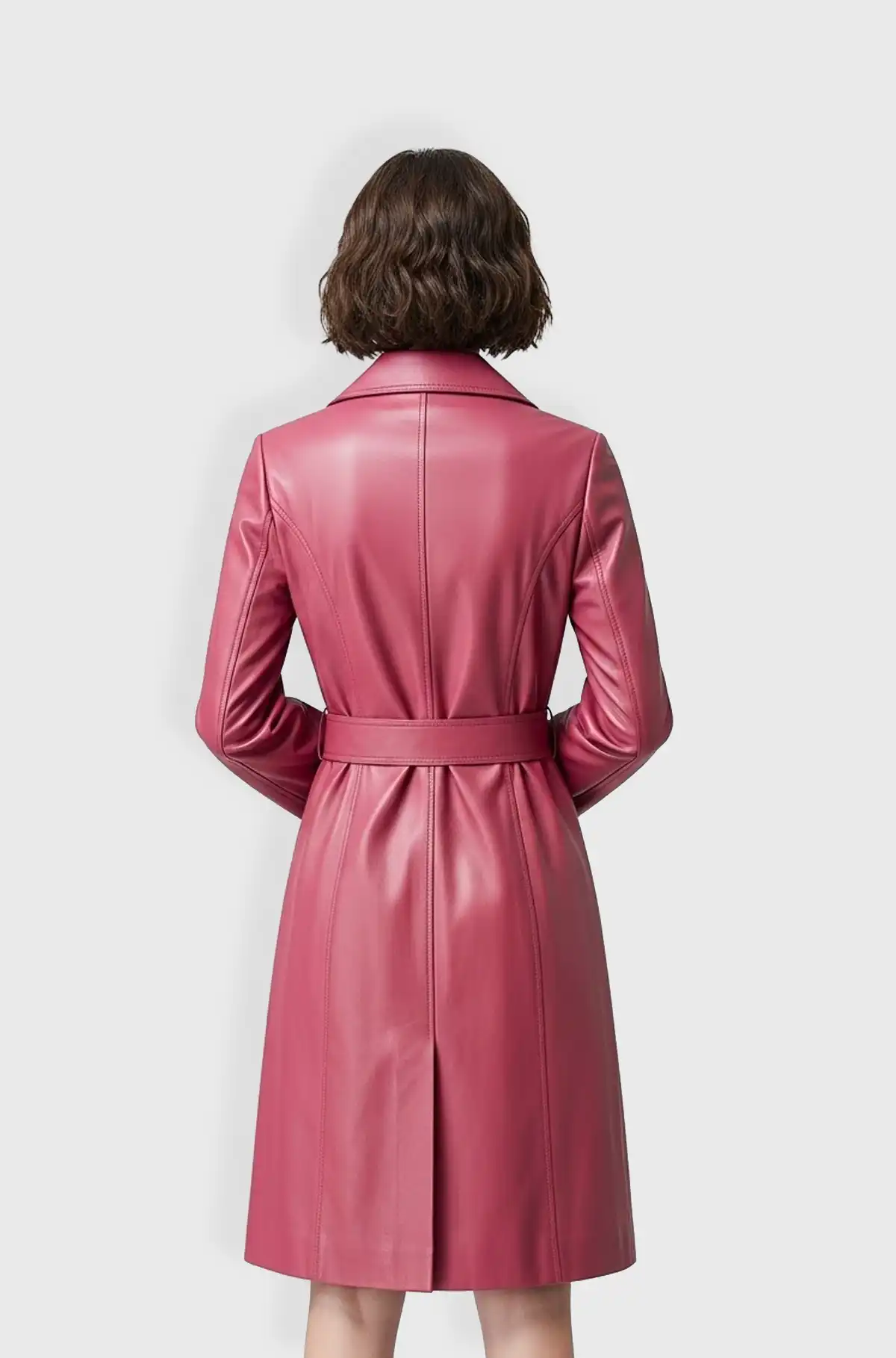 Mauve Pink Leather Trench Coat