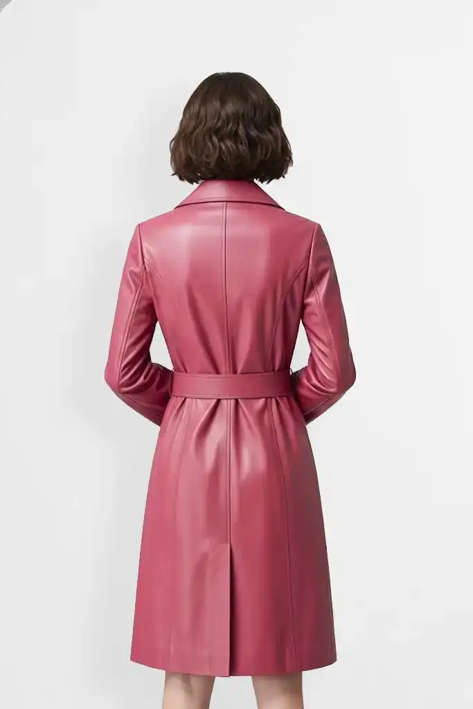 Mauve Pink Leather Trench Coat