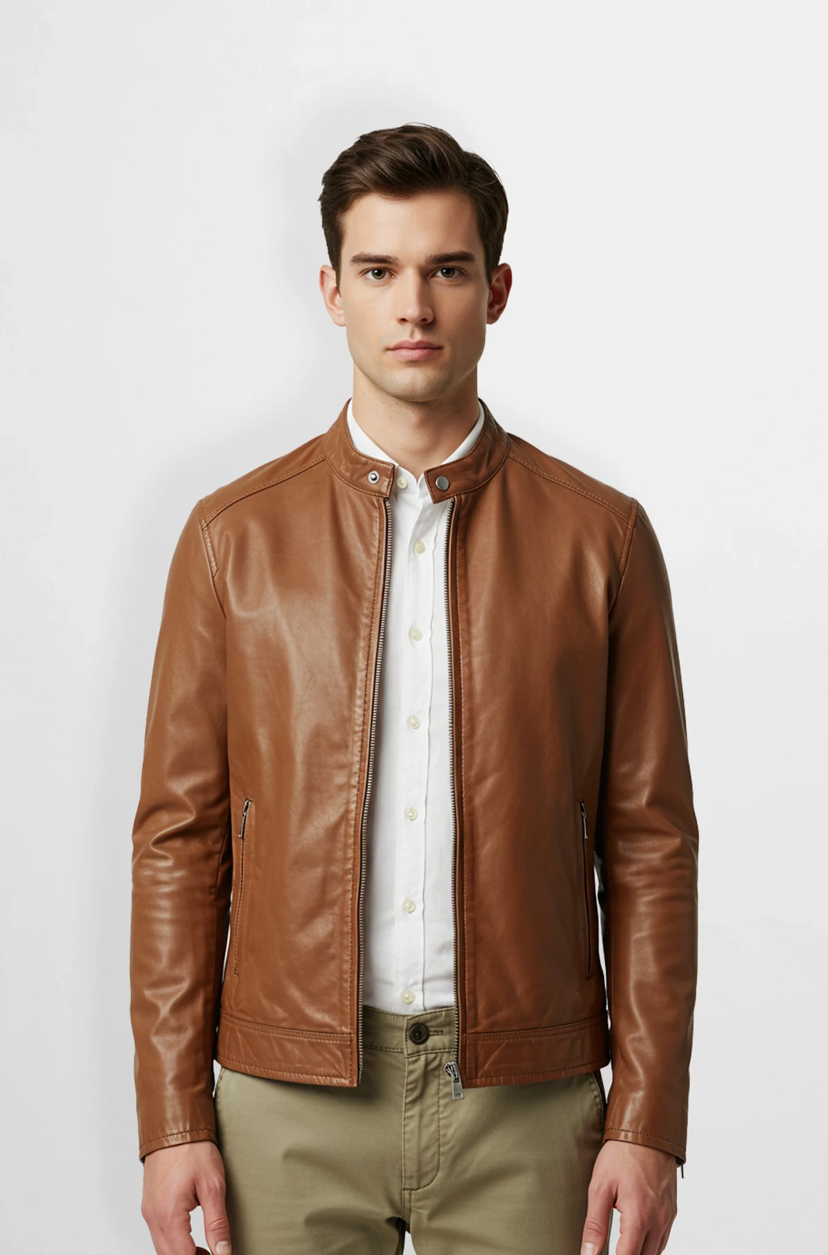 Men Brown Leather Biker Jacket Slim Fit Men Brown Leather Biker Jacket Slim Fit