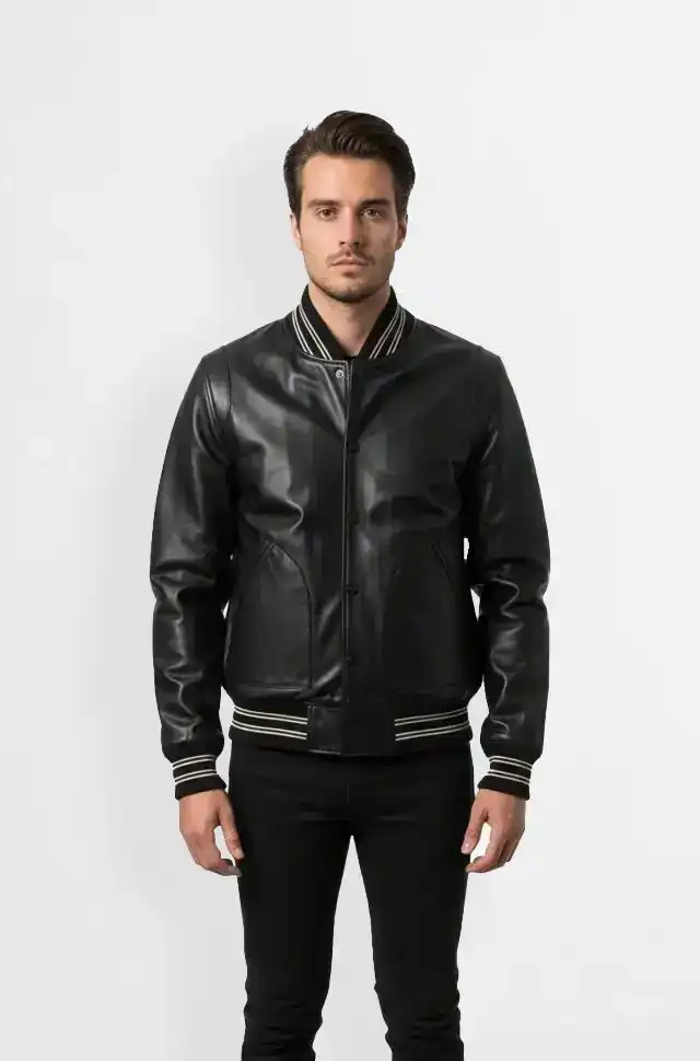 Men's Black Leather Varsity Jacket