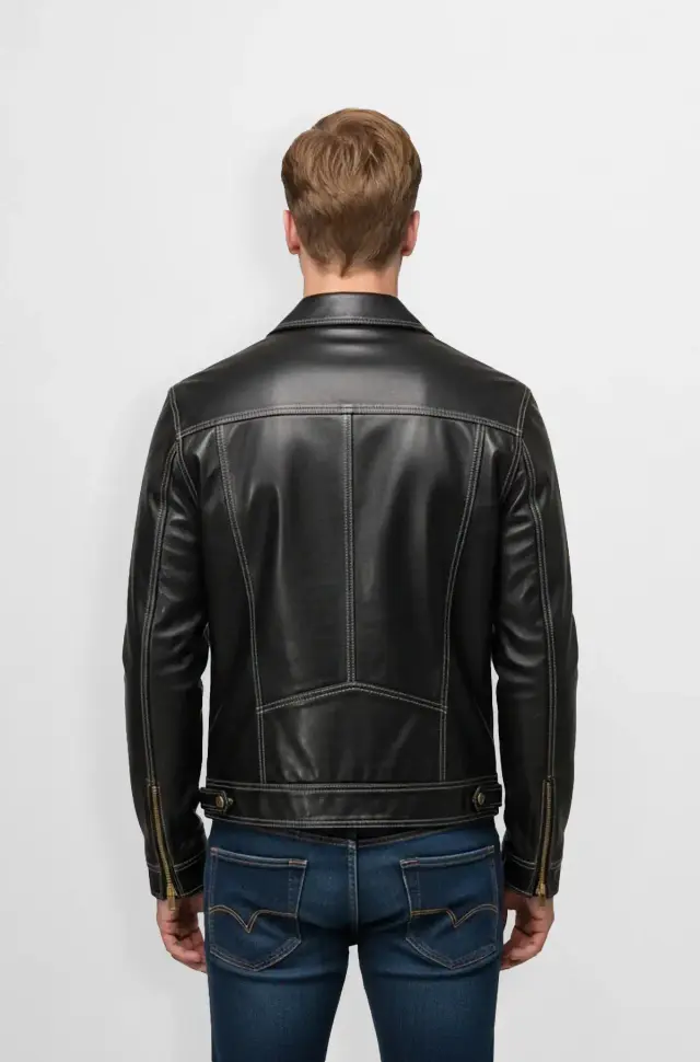 Mens Classic Black Leather Biker Jacket