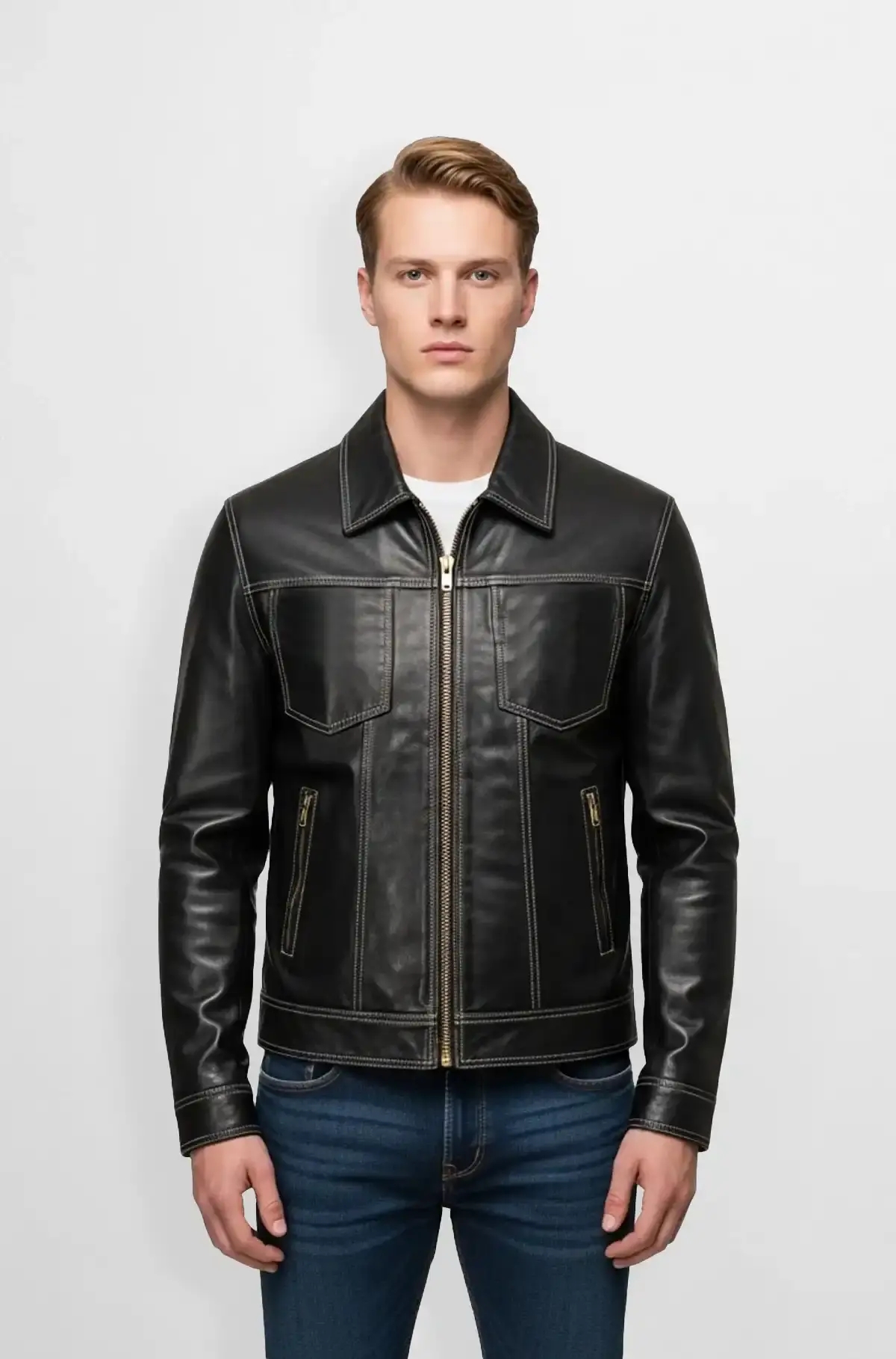 Mens Classic Black Leather Biker Jacket