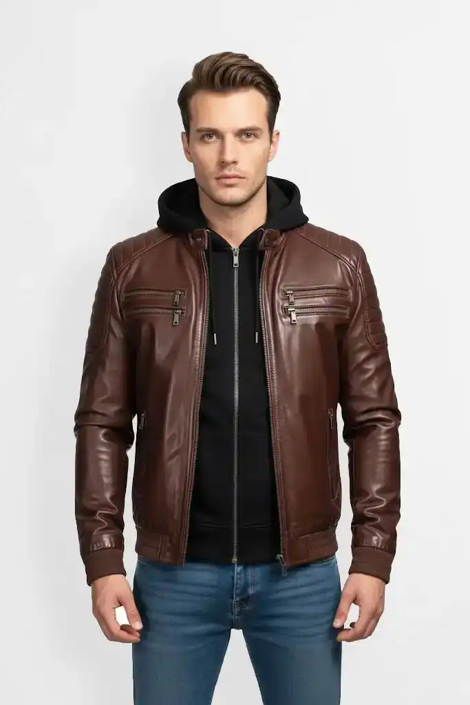 Men’s Dark Brown Bomber Leather Jacket