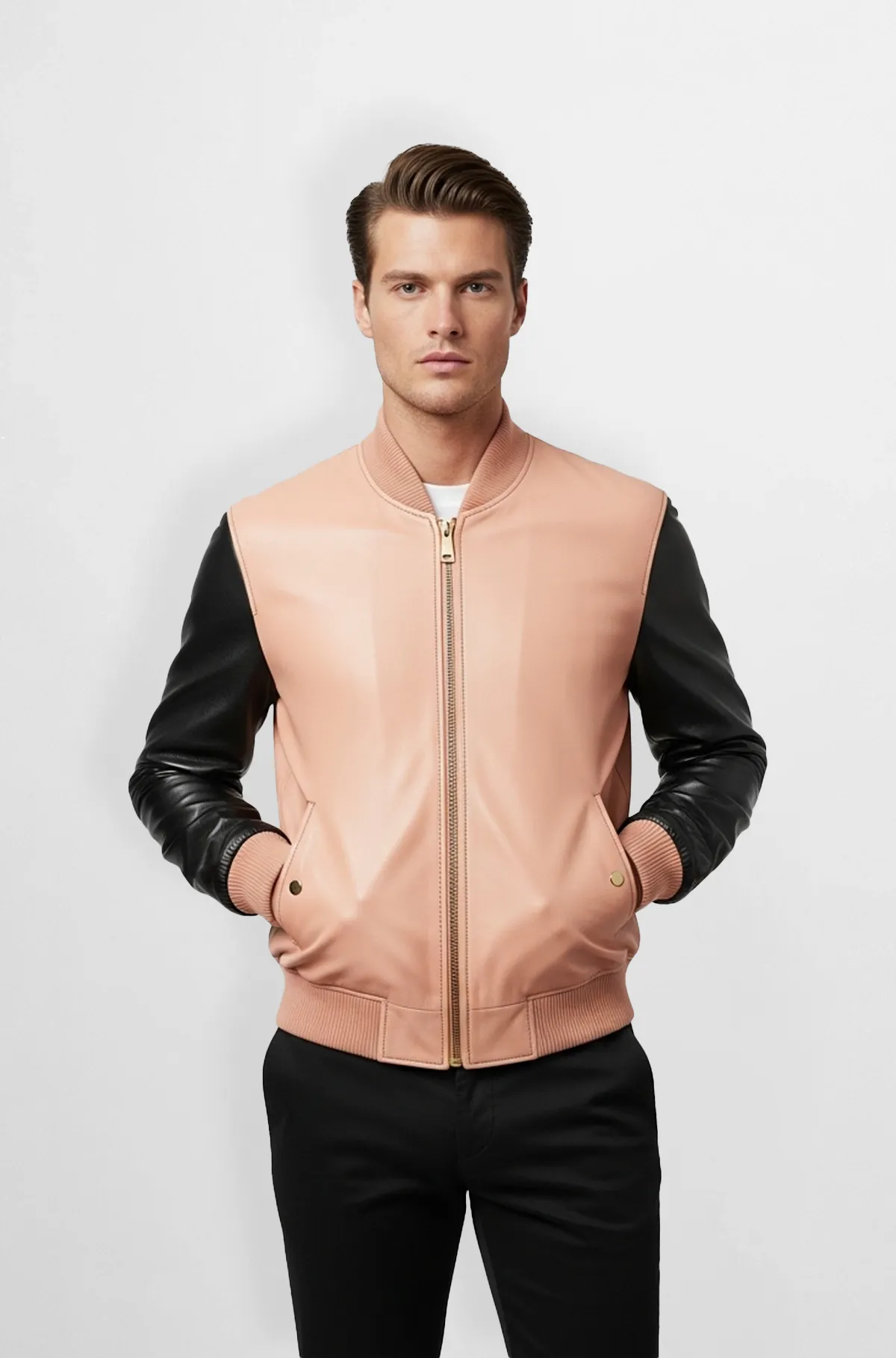 Mens Dual tone Leather Bomber Jacket