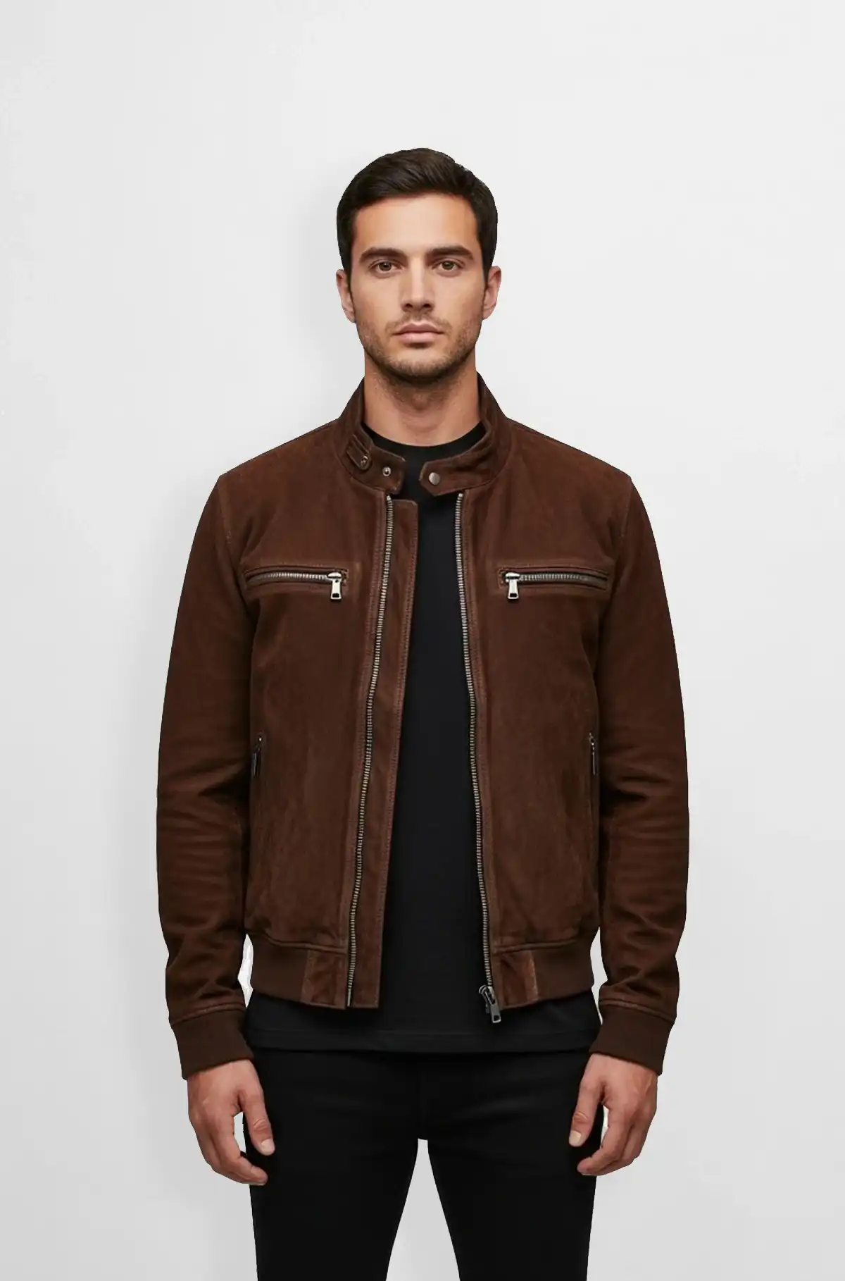 Men's Espresso Brown Suede Aviator Jacket
