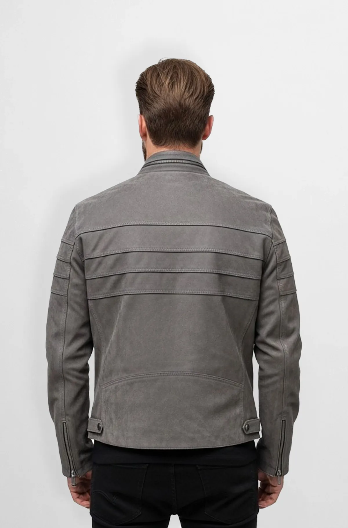 Men's Grey Suede Biker Jacket